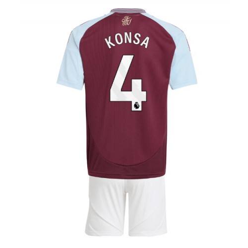 Fotbalové Dres Aston Villa Ezri Konsa #4 Dětské Domácí 2024-25 Krátký Rukáv (+ trenýrky)